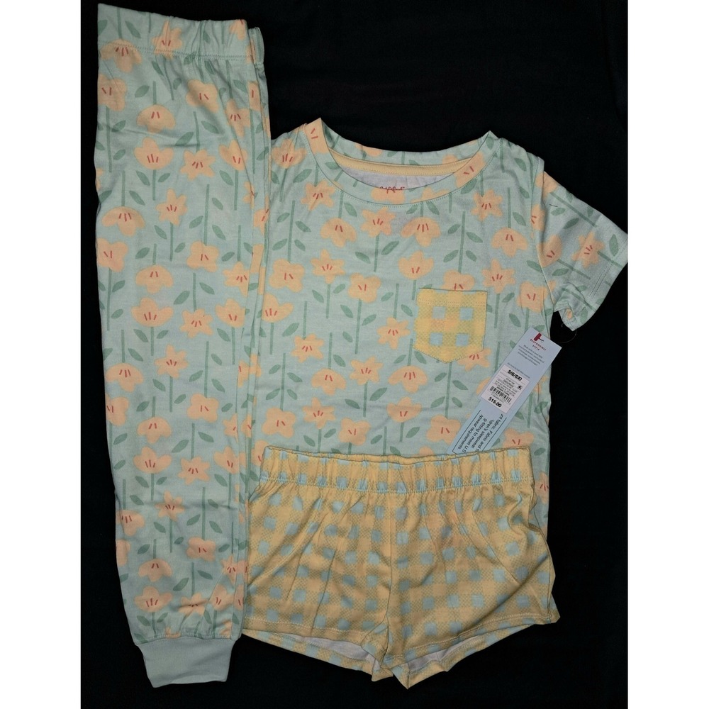 Cat & Jack PJ Set, Size‎ S-6, Lt. green & Yellow, 100% recycled poly, Super Soft